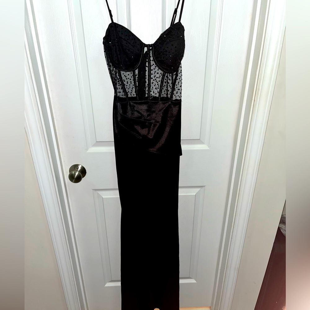 Black mesh evening dress